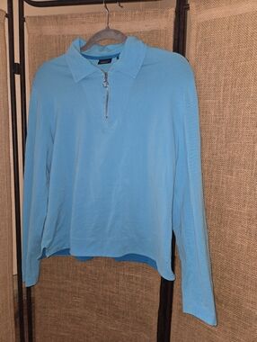 Westbound Stretch Women's Light Blue Long Sleeve with Quarter Zip Neck Size M